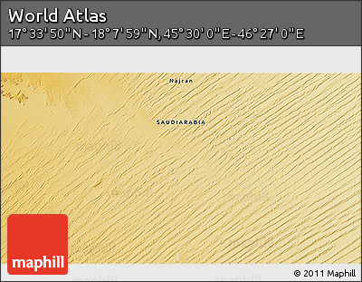 Physical 3D Map of the Area around 17° 50' 55" N, 45° 58' 30" E