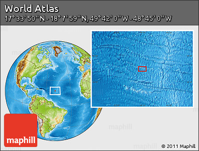 Physical Location Map of the Area around 17° 50' 55" N, 49° 13' 30" W