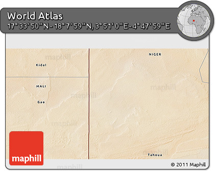 Satellite 3D Map of the Area around 17° 50' 55" N, 4° 19' 30" E