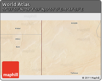 Satellite 3D Map of the Area around 17° 50' 55" N, 4° 19' 30" E
