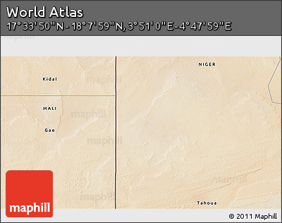 Satellite 3D Map of the Area around 17° 50' 55" N, 4° 19' 30" E