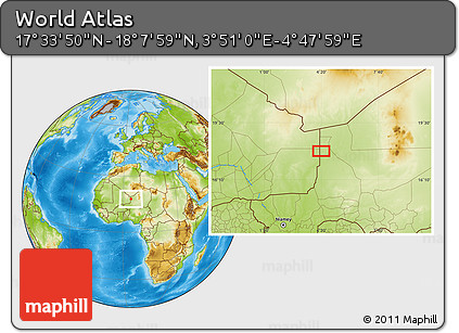 Physical Location Map of the Area around 17° 50' 55" N, 4° 19' 30" E