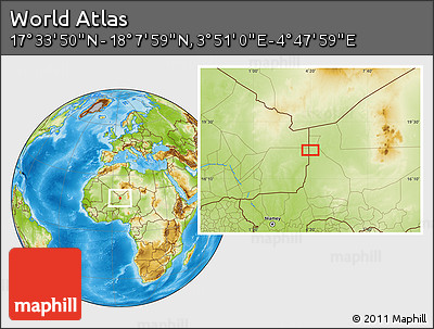 Physical Location Map of the Area around 17° 50' 55" N, 4° 19' 30" E