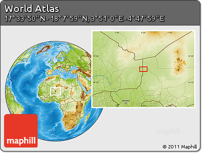 Physical Location Map of the Area around 17° 50' 55" N, 4° 19' 30" E