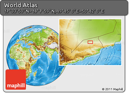 Physical Location Map of the Area around 17° 50' 55" N, 50° 13' 30" E