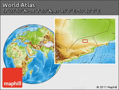 Physical Location Map of the Area around 17° 50' 55" N, 50° 13' 30" E