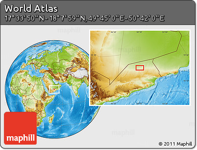 Physical Location Map of the Area around 17° 50' 55" N, 50° 13' 30" E