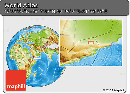Physical Location Map of the Area around 17° 50' 55" N, 51° 4' 30" E