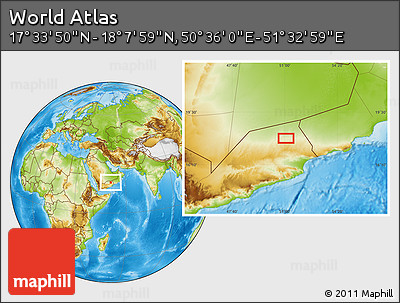 Physical Location Map of the Area around 17° 50' 55" N, 51° 4' 30" E