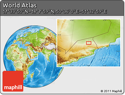Physical Location Map of the Area around 17° 50' 55" N, 51° 4' 30" E