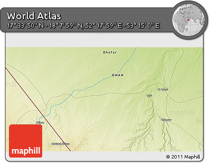 Physical 3D Map of the Area around 17° 50' 55" N, 52° 46' 29" E