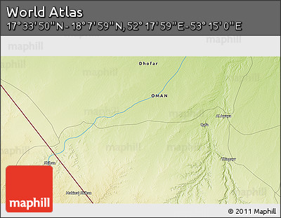 Physical 3D Map of the Area around 17° 50' 55" N, 52° 46' 29" E