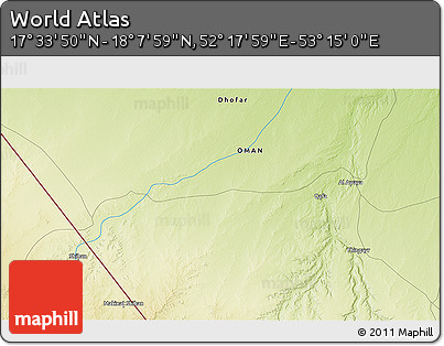 Physical 3D Map of the Area around 17° 50' 55" N, 52° 46' 29" E