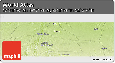 Physical Panoramic Map of the Area around 17° 50' 55" N, 53° 37' 30" E