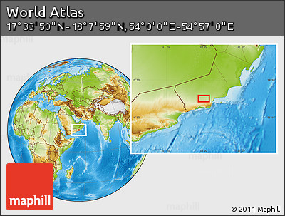 Physical Location Map of the Area around 17° 50' 55" N, 54° 28' 30" E