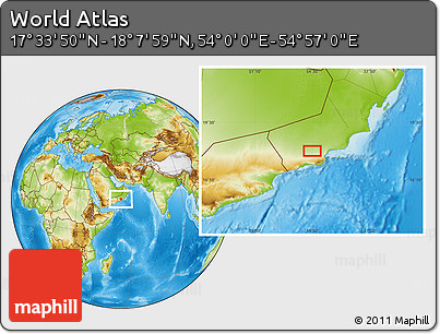 Physical Location Map of the Area around 17° 50' 55" N, 54° 28' 30" E