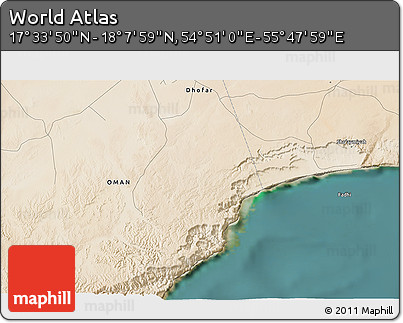 Satellite 3D Map of the Area around 17° 50' 55" N, 55° 19' 30" E