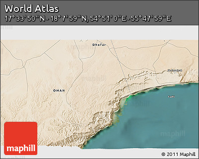 Satellite 3D Map of the Area around 17° 50' 55" N, 55° 19' 30" E