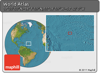 Satellite Location Map of the Area around 17° 50' 55" N, 55° 10' 29" W
