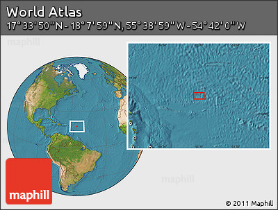 Satellite Location Map of the Area around 17° 50' 55" N, 55° 10' 29" W