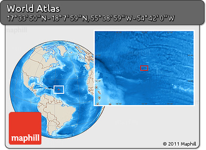 Shaded Relief Location Map of the Area around 17° 50' 55" N, 55° 10' 29" W