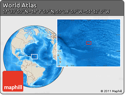 Shaded Relief Location Map of the Area around 17° 50' 55" N, 55° 10' 29" W