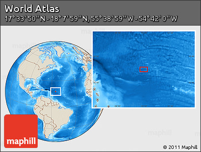 Shaded Relief Location Map of the Area around 17° 50' 55" N, 55° 10' 29" W