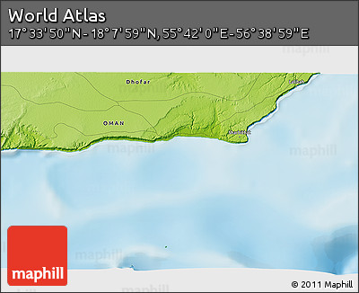 Physical 3D Map of the Area around 17° 50' 55" N, 56° 10' 29" E