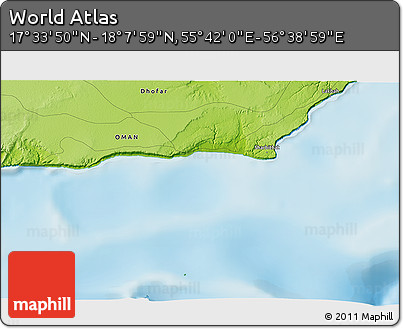 Physical 3D Map of the Area around 17° 50' 55" N, 56° 10' 29" E