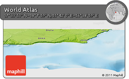 Physical Panoramic Map of the Area around 17° 50' 55" N, 56° 10' 29" E