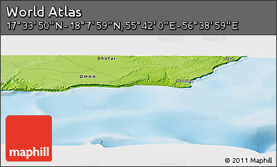 Physical Panoramic Map of the Area around 17° 50' 55" N, 56° 10' 29" E