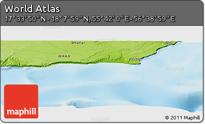 Physical Panoramic Map of the Area around 17° 50' 55" N, 56° 10' 29" E