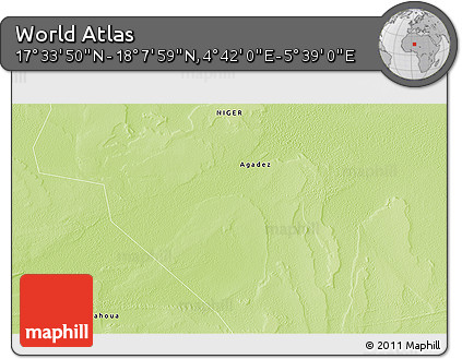 Physical 3D Map of the Area around 17° 50' 55" N, 5° 10' 30" E