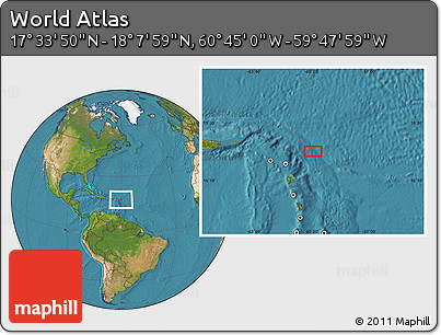 Satellite Location Map of the Area around 17° 50' 55" N, 60° 16' 29" W