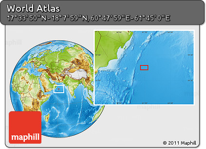 Physical Location Map of the Area around 17° 50' 55" N, 61° 16' 29" E