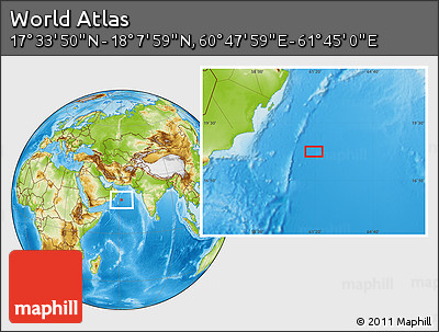 Physical Location Map of the Area around 17° 50' 55" N, 61° 16' 29" E