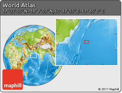Physical Location Map of the Area around 17° 50' 55" N, 61° 16' 29" E