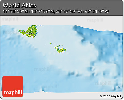 Physical 3D Map of the Area around 17° 50' 55" N, 62° 49' 30" W