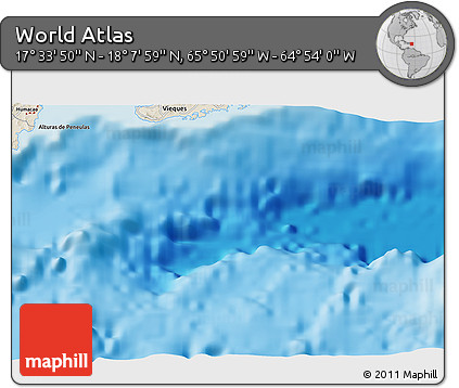 Shaded Relief 3D Map of the Area around 17° 50' 55" N, 65° 22' 30" W