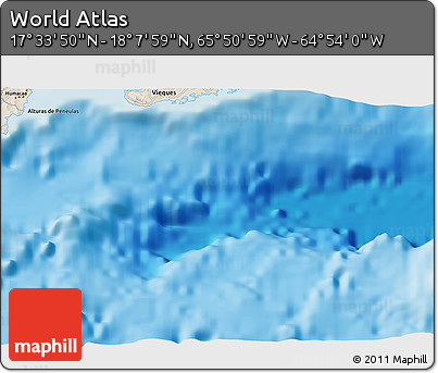 Shaded Relief 3D Map of the Area around 17° 50' 55" N, 65° 22' 30" W