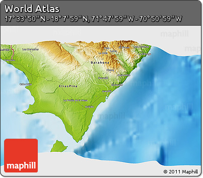 Physical 3D Map of the Area around 17° 50' 55" N, 71° 19' 29" W