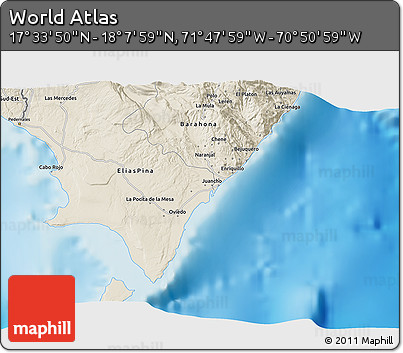 Shaded Relief 3D Map of the Area around 17° 50' 55" N, 71° 19' 29" W