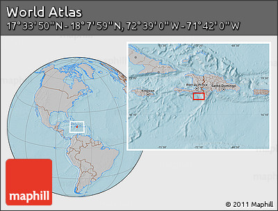 Gray Location Map of the Area around 17° 50' 55" N, 72° 10' 30" W, hill shading