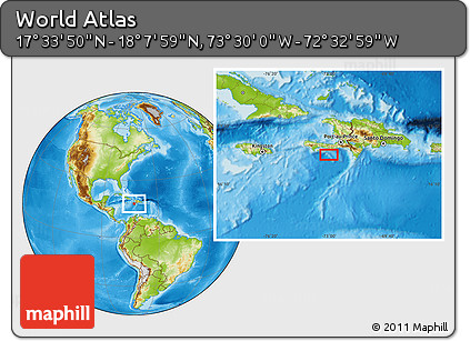 Physical Location Map of the Area around 17° 50' 55" N, 73° 1' 30" W