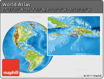 Physical Location Map of the Area around 17° 50' 55" N, 73° 1' 30" W