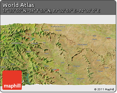 Satellite 3D Map of the Area around 17° 50' 55" N, 74° 1' 30" E