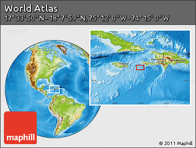 Physical Location Map of the Area around 17° 50' 55" N, 74° 43' 29" W