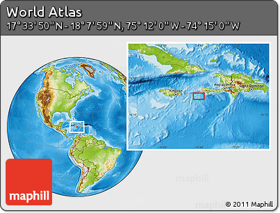 Physical Location Map of the Area around 17° 50' 55" N, 74° 43' 29" W