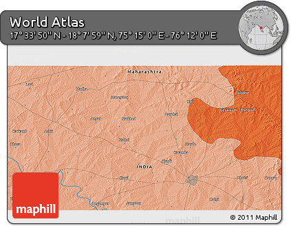 Political 3D Map of the Area around 17° 50' 55" N, 75° 43' 29" E