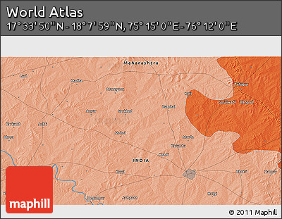 Political 3D Map of the Area around 17° 50' 55" N, 75° 43' 29" E